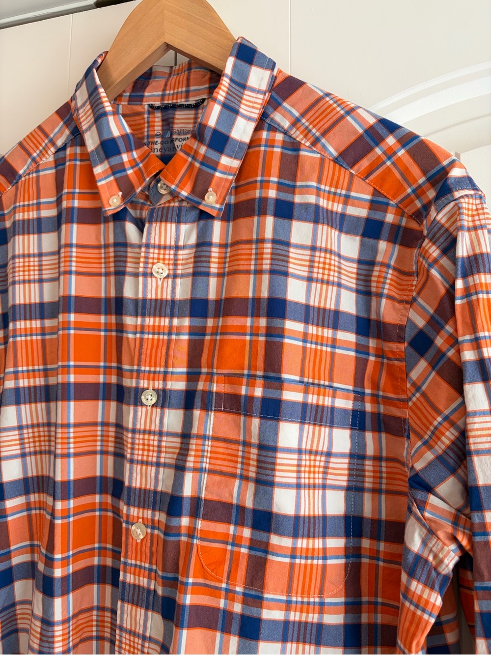 Vineyard Vines On-The-Go Performance Men's L Plaid Button Down Shirt Orange Blue - Picture 2 of 7